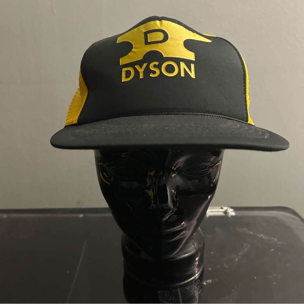 Vintage Dyson Hat Mens Medium/Large Black Gold Trucker Mesh  Strapback Cap